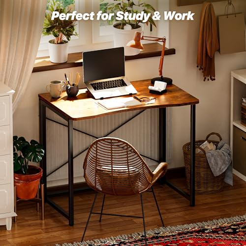 Huuger Folding Desk for Small Spaces, 31.5 Inch Foldable Computer Table, for Home Office, Study, Bedroom, Dorm, Space Saving, Small Writing Work Office Computer Desk, Easy to Fold, Rustic Brown Huuger