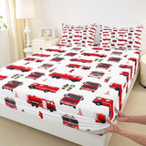 Erosebridal Fire Truck Sheet Set King for Boys Teens Girls Firemen Car Vehicle Flat Sheet Kids Youth Firefighter Truck Fitted Sheet Red Fire Fighting Supplies Print Bed Sheet Set with 2 Pillowcases Erosebridal