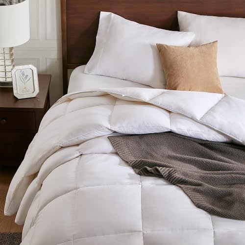 APSMILE All Season Down Feather Fibers Comforter King Size - Ultra-Soft High Fill-Power Hotel Collection Duvet Insert, Fluffy Medium Warm Quilt Comforter with Corner Tabs(106x90, White) APSMILE
