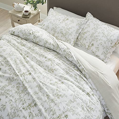 Laura Ashley Home - Queen Duvet Cover Set, Cotton Reversible Bedding with Matching Shams, Medium Weight Bedding for All Seasons (Lindy Green, Queen) Laura Ashley