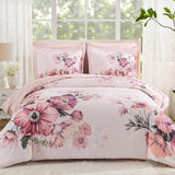 LLDSYW King Size Comforter Set - 7 Pieces Floral Comforter and Sheet Set, Pink King Size Bed in a Bag, Soft Microfiber Flower Complete Bedding Set for All Seasons（Pink,104"x90"） LLDSYW