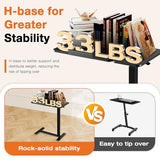 Sweetcrispy Small Standing Desk Rolling Table Adjustable Height, Laptop Mobile Stand with Wheels, Portable Computer Workstation with Tiltable Desktop for Teacher Classroom Home Office, Black Sweetcrispy