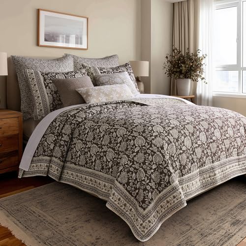 Levtex Home Adare Cocoa Reversible King/Cal King Quilt Set (106x92in) and 2 Pillow Shams (36x20in) - Floral Bedding - Brown Cream - Cotton King Size Quilt Bedding Set - Lightweight, Soft, Pre-Washed Levtex Home