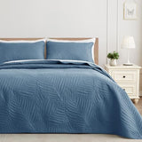 Exclusivo Mezcla King Size Quilt Bedding Set, Lightweight Bluish Grey Quilts King Size for All Seasons, Soft Microfiber Bedspreads Coverlets Bed Cover with Leaf Pattern, 3 Piece Exclusivo Mezcla