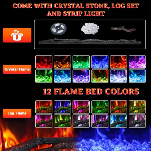 Weyderk 69" Electric Fireplace with Mantel, Fireplace TV Stand with 42" Fireplace Insert for Livingroom/Bedroom, Realistic 3D Flame & 15 LED Colors, Remote Control, 750/1500W Heats, Faux Stone Finish Weyderk