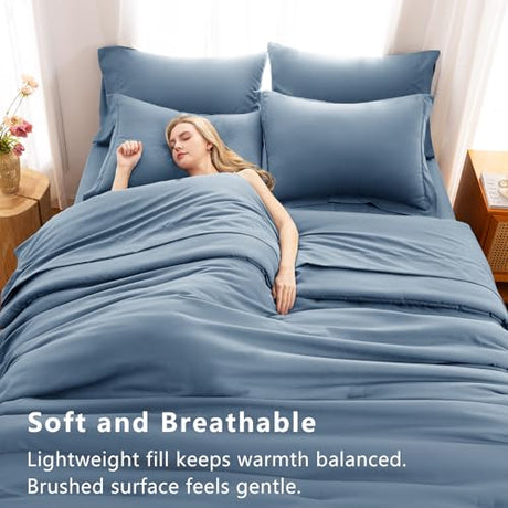 CozyLux Full Comforter Set Grayish Blue, 7 Pieces Bed in a Bag Bedding Comforter Set with Sheets, All Season Boho 7PC Bed Sets with Comforter, Fitted Sheets, Flat Sheets, Pillow Shams and Pillowcases CozyLux