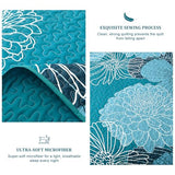 King Quilt Sets Teal Floral Pattern Quilt Bedding Set, 3 Pieces Botanical Quilt Bedspread Coverlet Set, Soft Microfiber Boho Flower Bed Coverlet Bedding Set for All Season(104" x 90) Anibedding