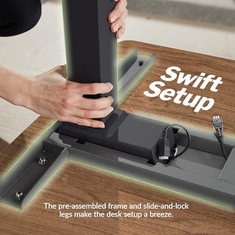 Vari ComfortEdge 40x26 Inch Adjustable Standing Desk – Small Electric Sit Stand VariDesk for Apartment, Bedroom, or Home Office + Beveled Edge, Tool-Free Assembly (Walnut Top/Black Legs) Vari