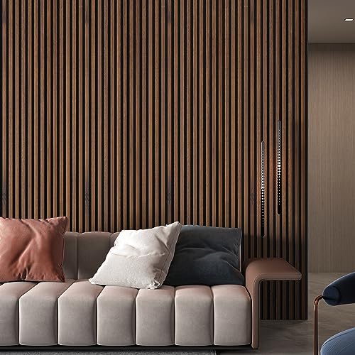 Generic 94"" L x 24"" W Acoustic Wood Wall Paneling, Decorative Sound Proof Panels for Walls and Ceilings, 3D Slat Wood Wall Panels (Set of 10) (Dark Chestnut), ACP10 WoodArtSupply
