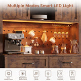 72" Coffee Bar Cabinet with Power Outlet & LED Light, Farmhouse Large Kitchen Hutch with Sliding Barn Door, Tall Bar Cabinets with Storage Drawers & Wine Glass Rack,Pantry China Cabinet,Vintage Brown Jocoevol