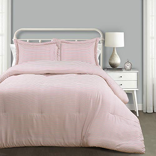 Lush Decor Farmhouse Stripe Reversible Cotton Comforter Set, 3 Piece Set, King, Red - Cozy Farmhouse Bedding Set - Rustic Decor - Striped Comforter - Modern Farmhouse Bedroom Decor Lush Decor
