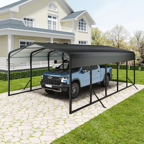 Unovivy 15x25 FT Metal Carport, Large Outdoor Heavy Duty Carport with Galvanized Steel Roof and 4 Support Feet, Spacious Vehicle Shelter for Cars, Boats, RVs, and Outdoor Equipment Unovivy