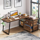 LITTLE TREE Reversible 53-inch L Shaped Desk with 3 Drawer, Farmhouse Corner Desk Gaming Table with Shelves and File Cabinet for Letter Size & Legal Size File for Home Office and Small Space LITTLE TREE