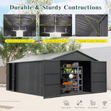 Domi 12x15FT Outdoor Metal Garage Shed, Extra Large Carport with Skylights & Dual-Entry, Backyard Storage Shed for Car, Truck, Lawn Mower and Tool, Dark Grey domi outdoor living