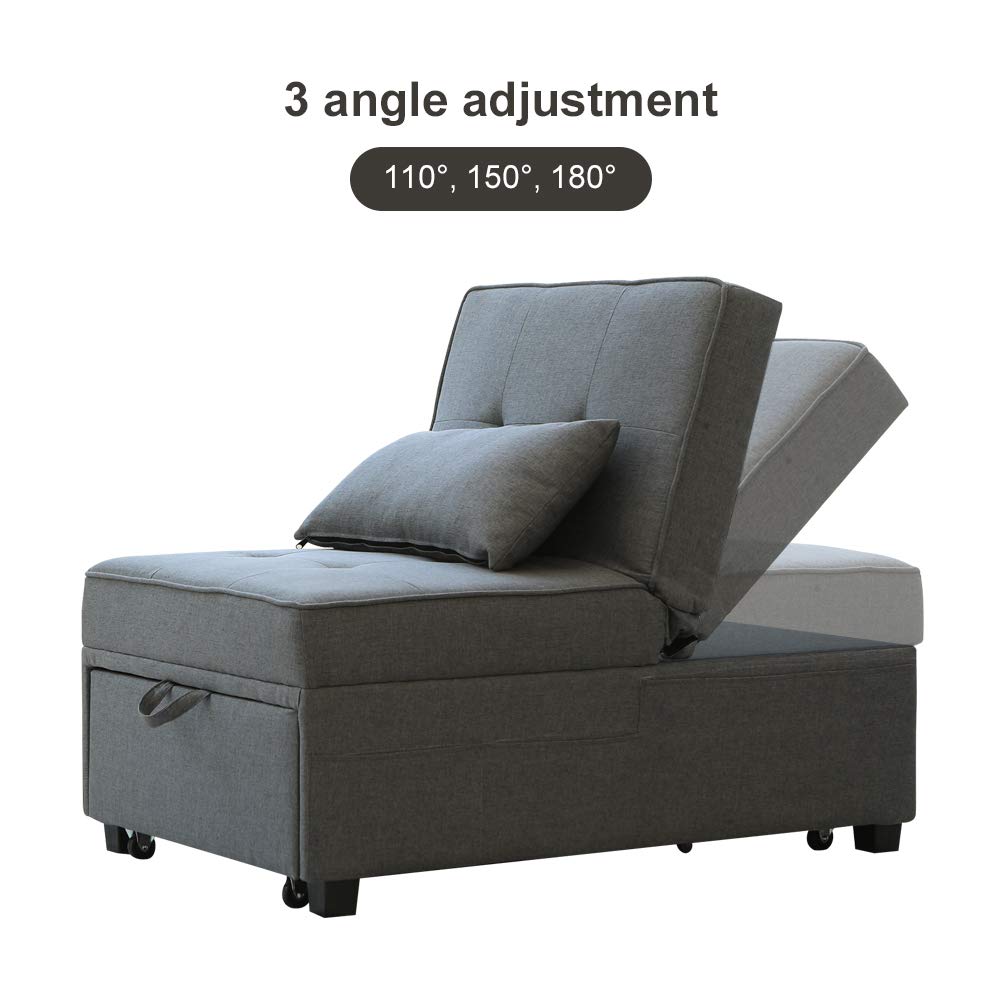 Cynefin Futon Chair with Lumbar Pillow and 3 Side Pockets, Sofa Bed Chair, Convertible 4 in 1 Ottoman Bed Tufted Fabric Gray (M, Gray) Cynefin
