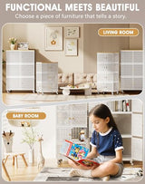 4 Tier Metal Storage Cabinet with wheels, Storage Bins with Magnetic Doors, Storage Cart for Living Room Wofufuza