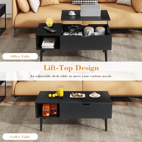 Coffee Table, Lift Top Coffee Tables for Living Room, Small Modern Wooden Center Tables with Storage Shelf and Hidden Compartment