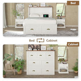 AMERLIFE Twin Size Murphy Bed, Farmhouse Wooden Cabinet with Charging Station and Storage Drawer for Bedroom/Office/Guest Room, White+Barnwood AMERLIFE