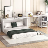 RuiSiSi Queen Murphy Bed Wall Bed with Rotable Desk, Foldable Platform Bed Frame with Storage, for Home Office Small Room, White RuiSiSi