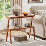 Tribesigns Solid Wood End Table, Modern Side Table for Couch, 2-Tier Narrow Tall End Table, Long Bedside Table for Living Room, Bedroom, Walnut Tribesigns