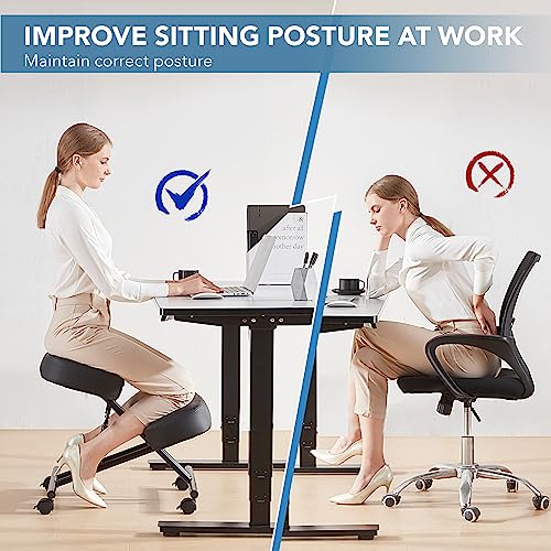 SOMEET Ergonomic Kneeling Chair, Modern Style, Kneeling Office Chair, Black Pu Kneeing Chair, Metal Frame, Foam Seat, 250 lbs Weight Capacity, Adjustable Height, Lockable Casters SOMEET