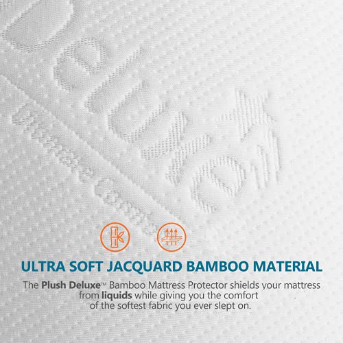 PlushDeluxe Premium Bamboo Mattress Protector – King Size, Waterproof, & Ultra Soft Breathable Noiseless Washable Bed Mattress Cover for Comfort & Protection - White PlushDeluxe