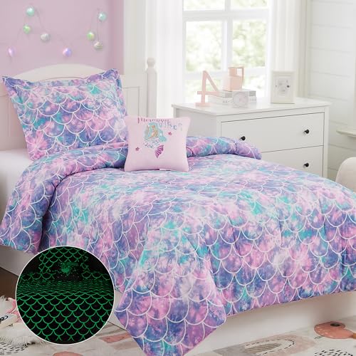 Kaleido Space Twin Comforter Set for Girls- 3 Pieces Glow in The Dark Mermaid Twin XL Bedding Set with 1 Comforter, 1 Decor Pillow & 1 Pillow Shams Kaleido Space
