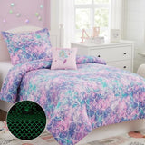 Kaleido Space Twin Comforter Set for Girls- 3 Pieces Glow in The Dark Mermaid Twin XL Bedding Set with 1 Comforter, 1 Decor Pillow & 1 Pillow Shams Kaleido Space