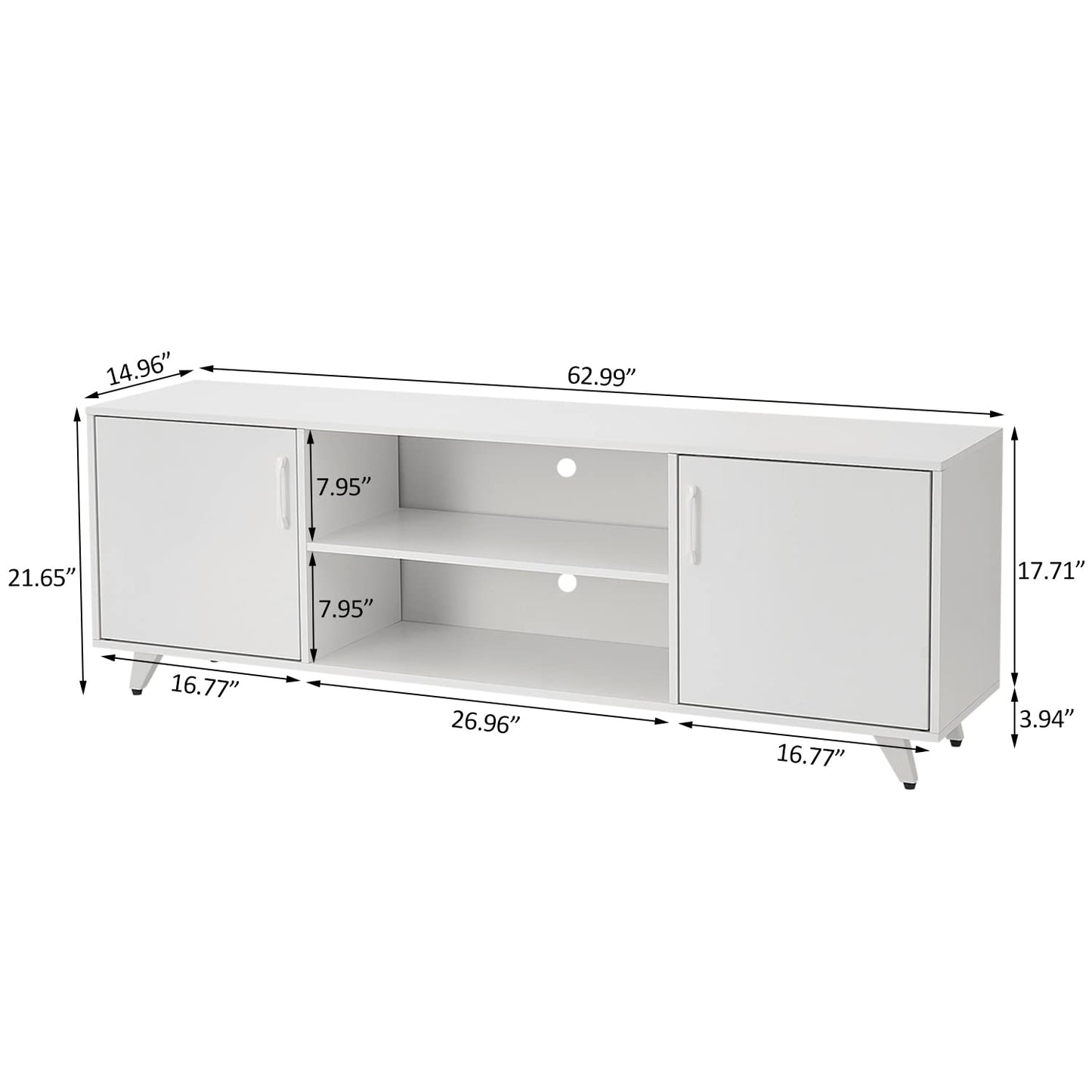 Panana TV Stand Television Stands TV Console Unit with Shelf and 2 Doors Storage Cabinets for Living Room Bedroom for TVs up to 70 Inches (White,62.99 inches)