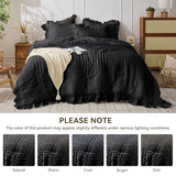 JOLLYVOGUE Black Comforter Full Size, 3 Pieces Seersucker Lightweight Full Size Bedding, All Season Fluffy Microfiber Bedding Comforter Set with 1 Ruffle Comforter and 2 Ruffle Pillowshams JOLLYVOGUE