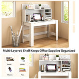Giantex White Desk with Hutch, Home Office Desk with Bookshelf, Computer Workstation PC Laptop Table with Anti-Toppling Device & Cable Hole, Modern Study Writing Desk for Small Spaces, Bedroom Giantex