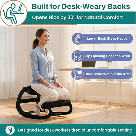 NYPOT Ergonomic Kneeling Chair with Adjustable Seats - Knee Chair for Posture Correction & Kneel Rocking Stool for Desk - Back Pain Relief for Home and Office, Supports 250 pounds - 5 Years Warranty NYPOT