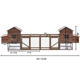 Wooden Chicken Coop Large Walk-in Outdoor Hen House with Nesting Box and Run,Poultry Cage Rabbit Hutch Waterproof UV Panel Cover for 2-4 Chickens 80''H Deep Brown #821 (160" L x 21" W x 44" H) Grezone