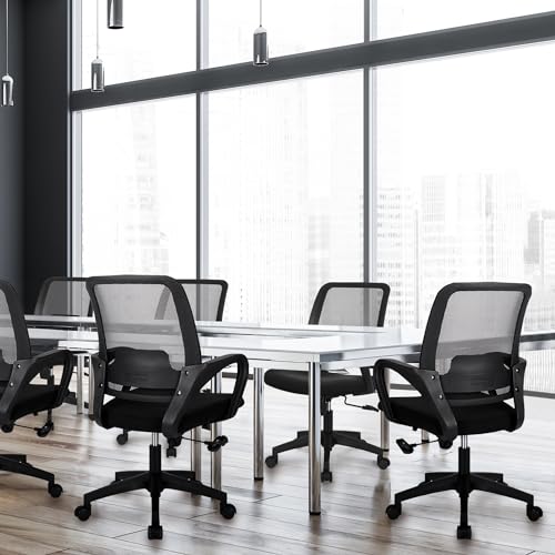 NEO Chair Office Desk Ergonomic Mesh Computer Chair with Lumbar Support Adjustable Height Swivel Rolling Wheels Comfy Mid Back Task Chair for Home Bedroom Vanity Study (Black) NEO CHAIR