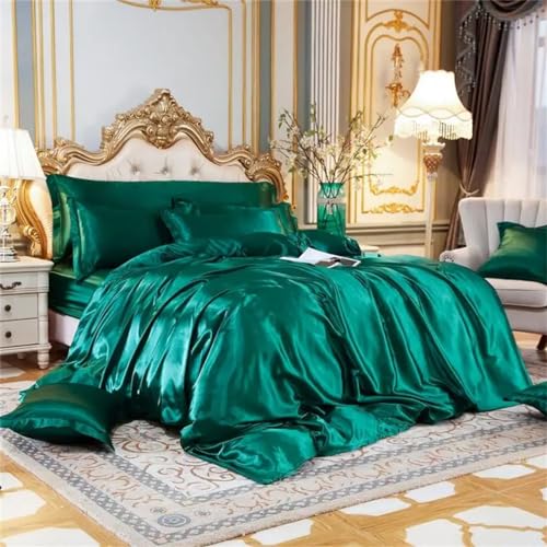Suwequest Satin Bedding Set Solid Color Duvet Cover Set Single Double King Size Bedding Kit Bed Cover Bed Linen Set qian ka fei EU-Single 3pcs Suwequest