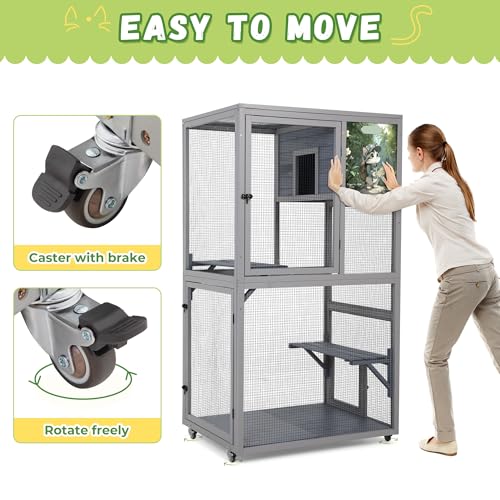 COZIWOW Outdoor Wooden Cat Catio – Weatherproof, Easy Assembly, for Backyard/Patio/Balcony, for Indoor & Outdoor Cats COZIWOW