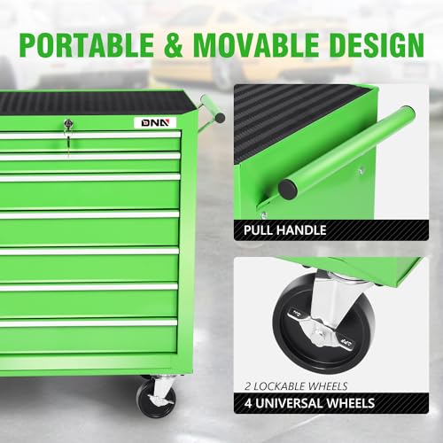 DNA MOTORING 7-Drawer Rolling Tool Cabinet Chest with Keyed Locking System Non-Slip Mat, for Garage Warehouse Workshop, Green, TOOLS-00399 - WoodArtSupply