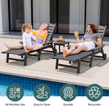 Pamapic 500 LBS Lounge Chair with Coffee Table Set of 2, Wide Armrest Oversized Chaise Lounge Chair with Wheel, 4 Positions Chaise Lounge with Cup Holder, Outdoor Lounge Chairs for Poolsdie, Grey