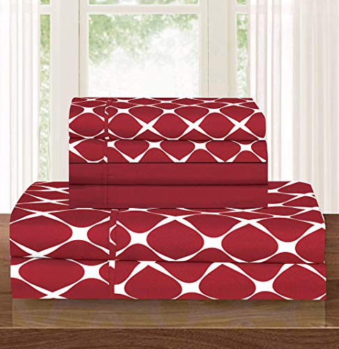 Elegant Comfort Luxury Softest and Coziest 6-Piece Bed Sheet Set, Wrinkle Resistant Milano Trellis Pattern-1500 Thread Count Egyptian Quality Microfiber Bedding Set, King, Burgundy Elegant Comfort