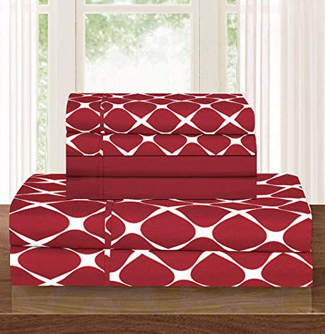 Elegant Comfort Luxury Softest and Coziest 6-Piece Bed Sheet Set, Wrinkle Resistant Milano Trellis Pattern-1500 Thread Count Egyptian Quality Microfiber Bedding Set, King, Burgundy Elegant Comfort