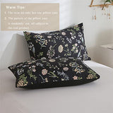 Floral Comforter Set Twin Size, Yellow Green Botanical Flower Leaves Printed Black Comforter for Kids Teen Women, 2 Piece Soft Microfiber Bedding Set with 1 Pillow Case for All Season(Black,Twin) KAKIJUMN