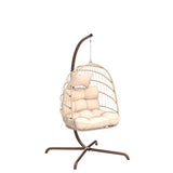 NICESOUL® Swing Egg Chair with Stand Indoor Outdoor Wicker Rattan Patio Basket Hanging Chair with UV Resistant Cushions 350lbs Capacity for Bedroom Balcony Patio (Cream) NICESOUL