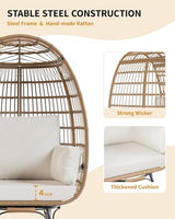 GarveeLife Oversize 360°Swivel Egg Chair Patio Rotating Rattan Egg Basket Lounge Chair, Wicker Egg-Shaped Chair w/Steel Frame Stand and 4 Cushions for Patio, Porch, Backyard, Living Room, Beige GarveeLife