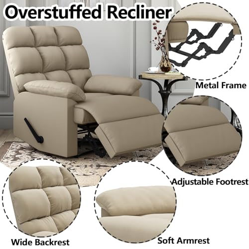 Relaxing Lazy Boy Recliner Chair for Adults,Small Recliners for Small Spaces,Manual Recliner Chair for Bedroom,Relaxing Reclining Chair with Backrest & Footrest for Living Room,Overstuffed (Khaki)