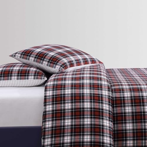 Tommy Hilfiger - Duvet Set, Luxuriously Soft Yarn-Dyed Cotton Bedding with Matching Sham, Plaid Design (Essential Tartan Red, Twin) Tommy Hilfiger