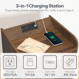 HOOBRO Fluted Nightstand with Charging Station, End Table with Hidden Drawer, Modern Bedside Table, Wooden Night Stand for Bedroom, Study, Dark Walnut WL351UBZ01 HOOBRO