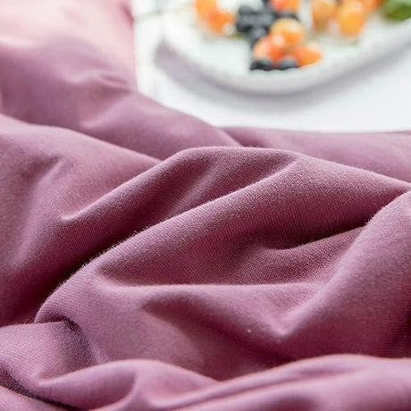 AMWAN Jersey Knit Cotton Duvet Cover Pale Mauve Full Size Solid Purple Bedding Sets T Shirt Comforter 3 Piece Mauve Color 1 with 2 Pillowcases Full(80/ x90/) AMWAN