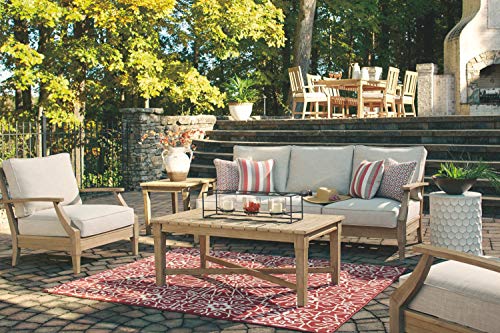 Signature Design by Ashley Clare View Coastal Outdoor Patio Eucalyptus Sofa with Cushions, Beige - WoodArtSupply