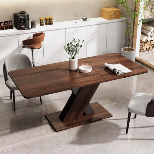KEIKI 55.12”-70.87”L Extendable Dining Room Console Table for 4-8 People, Wood Modern Rectangle Expandable Kitchen Living Meeting Room Gatherings Furniture, Marble Walnut KEIKI