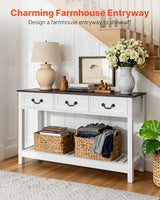 VEVOR 47 in Console Table, Farmhouse Desk Behind The Couch with Drawers and Bottom Storage Shelf, Wooden Rectangle Entrance Narrow Sofa Table for Hallway, Bedroom, Living Room, Foyer, Brown + White VEVOR